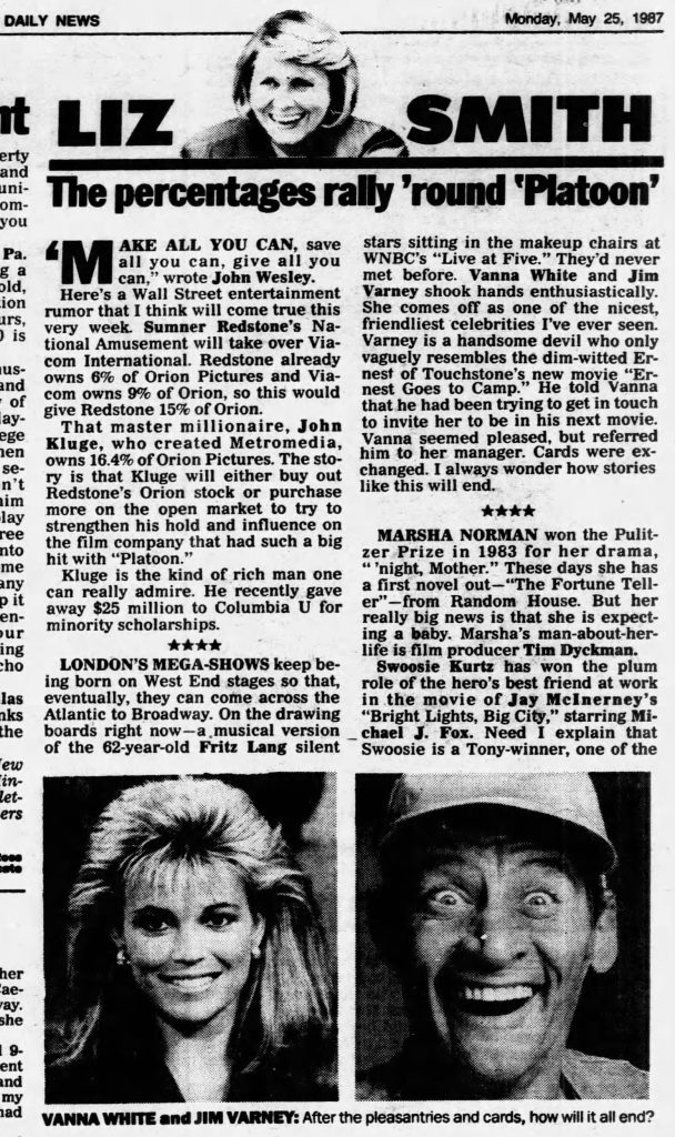 1987 Jim Varney and Vanna White in the New York Daily News.